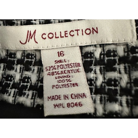 JM Collection Womens Suit Jacket Size 16 white Black Lined 3 Button Close Blazer - Picture 4 of 5